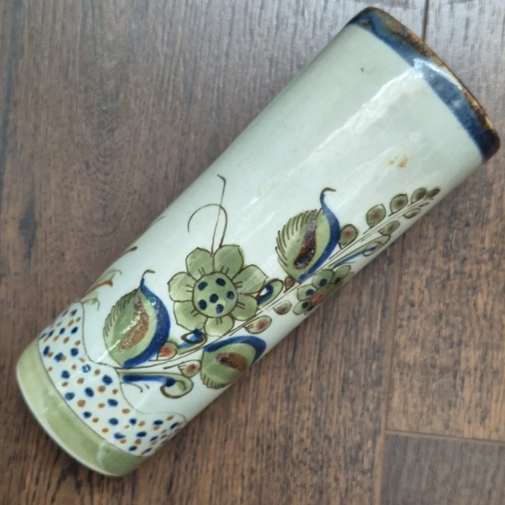 Tonala Vase Ken Edwards, Signed. Flowers Bird And Butterfly.